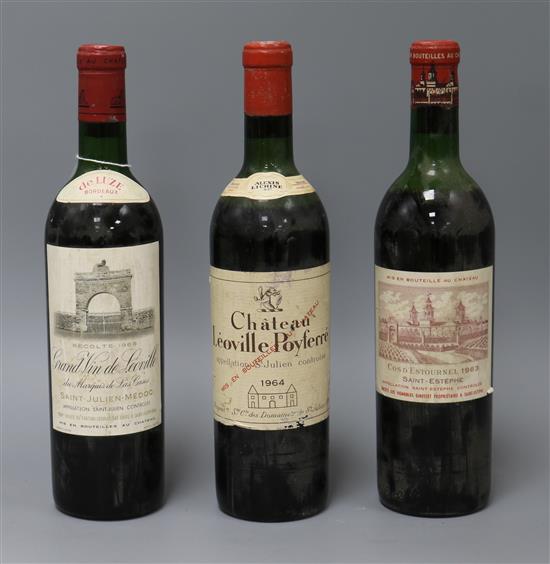 A bottle of Grand Vin De Leoville St Julien Medoc 1966, a bottle of Cos DEstournel St Estephe 1963